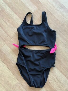 Cat & Jack Black One-Piece Swimsuit with Pink Side Tie